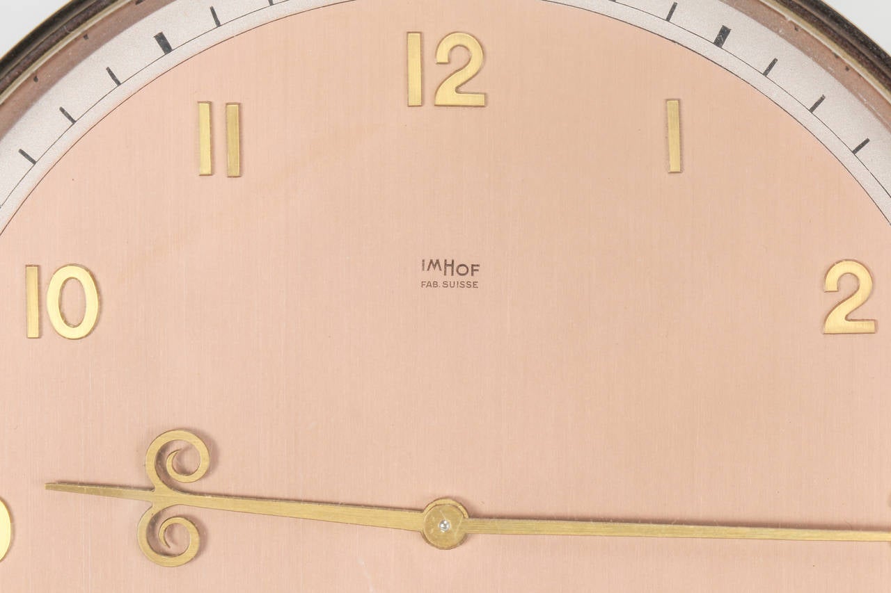 Swiss ImHof Art Deco Copper Table Clock, 1930s 1