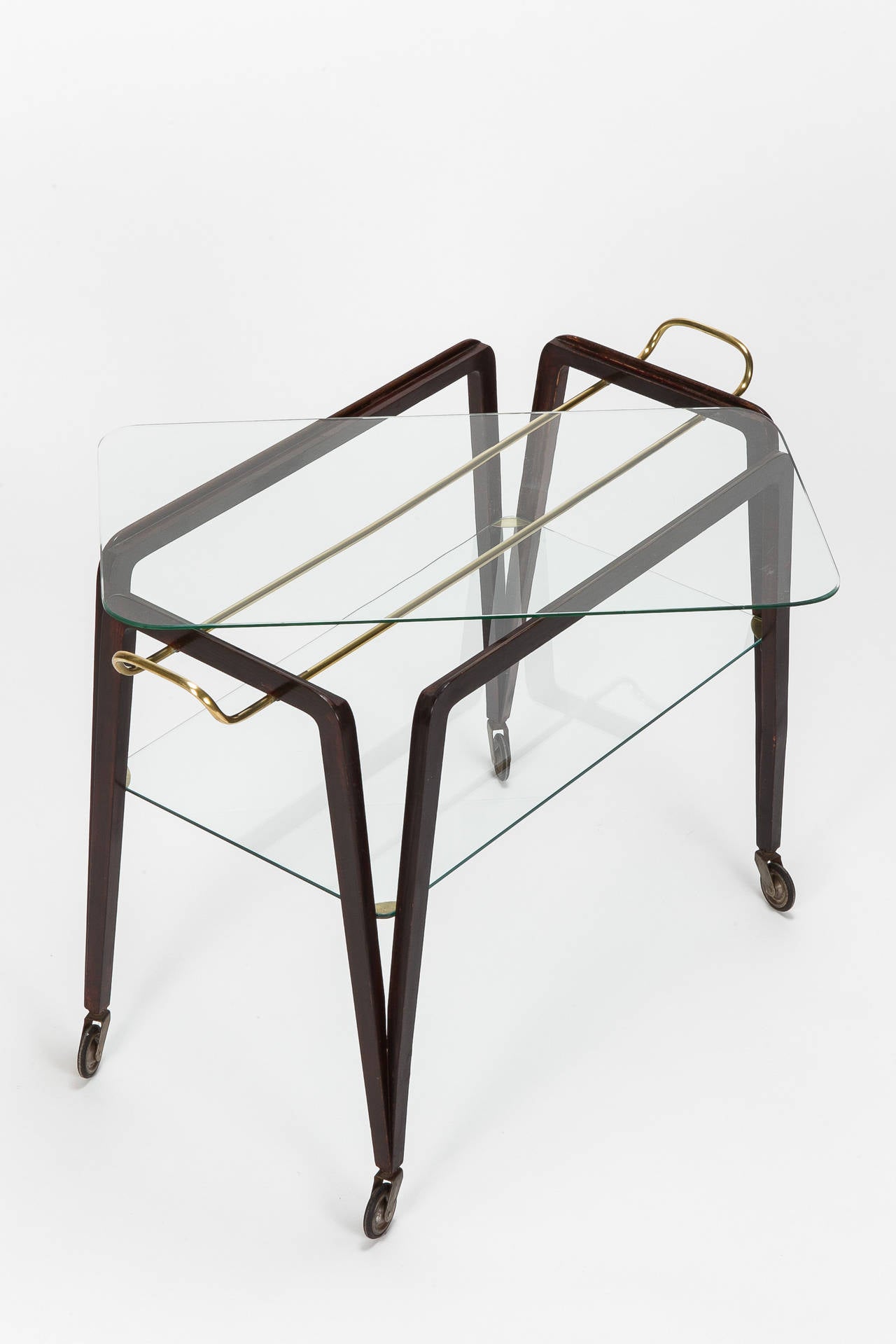 Italian Bar Cart Mahogany Brass Attributed to Ico Parisi In Good Condition In Basel, CH