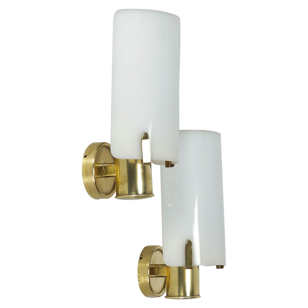 Pair of Swiss Brass and Lucite Wall Sconces, 1960s For Sale