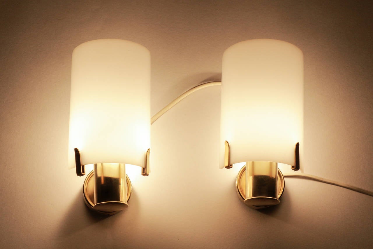 Pair of Swiss Brass and Lucite Wall Sconces, 1960s For Sale 2