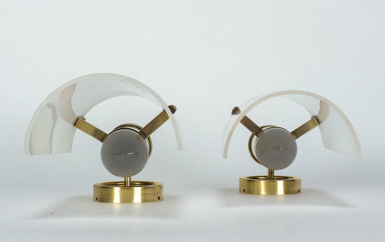 Pair of Swiss Brass and Lucite Wall Sconces, 1960s In Excellent Condition For Sale In Basel, CH
