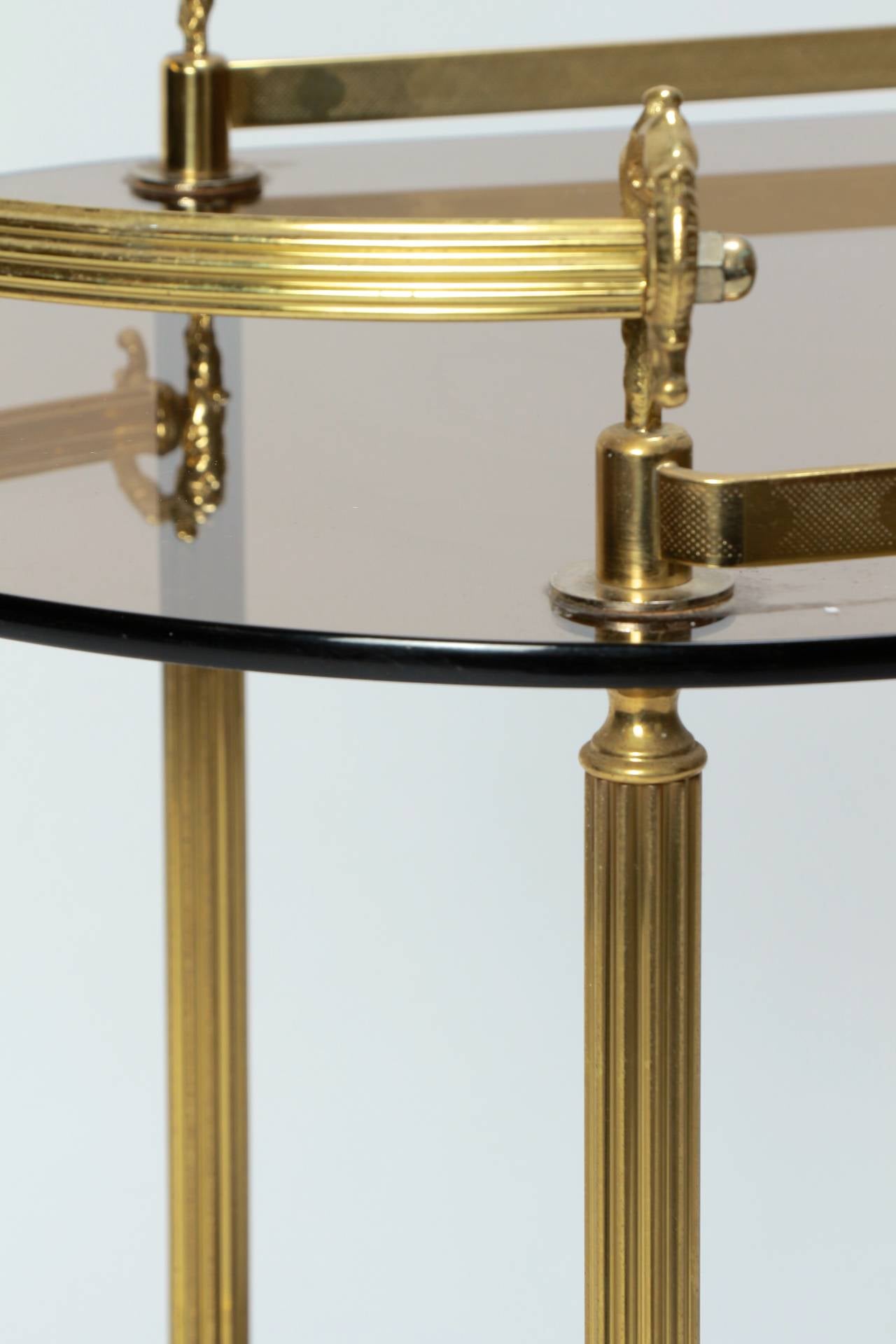 Elegant French Brass and Smoked Glass Bar Cart, 1970s For Sale 5