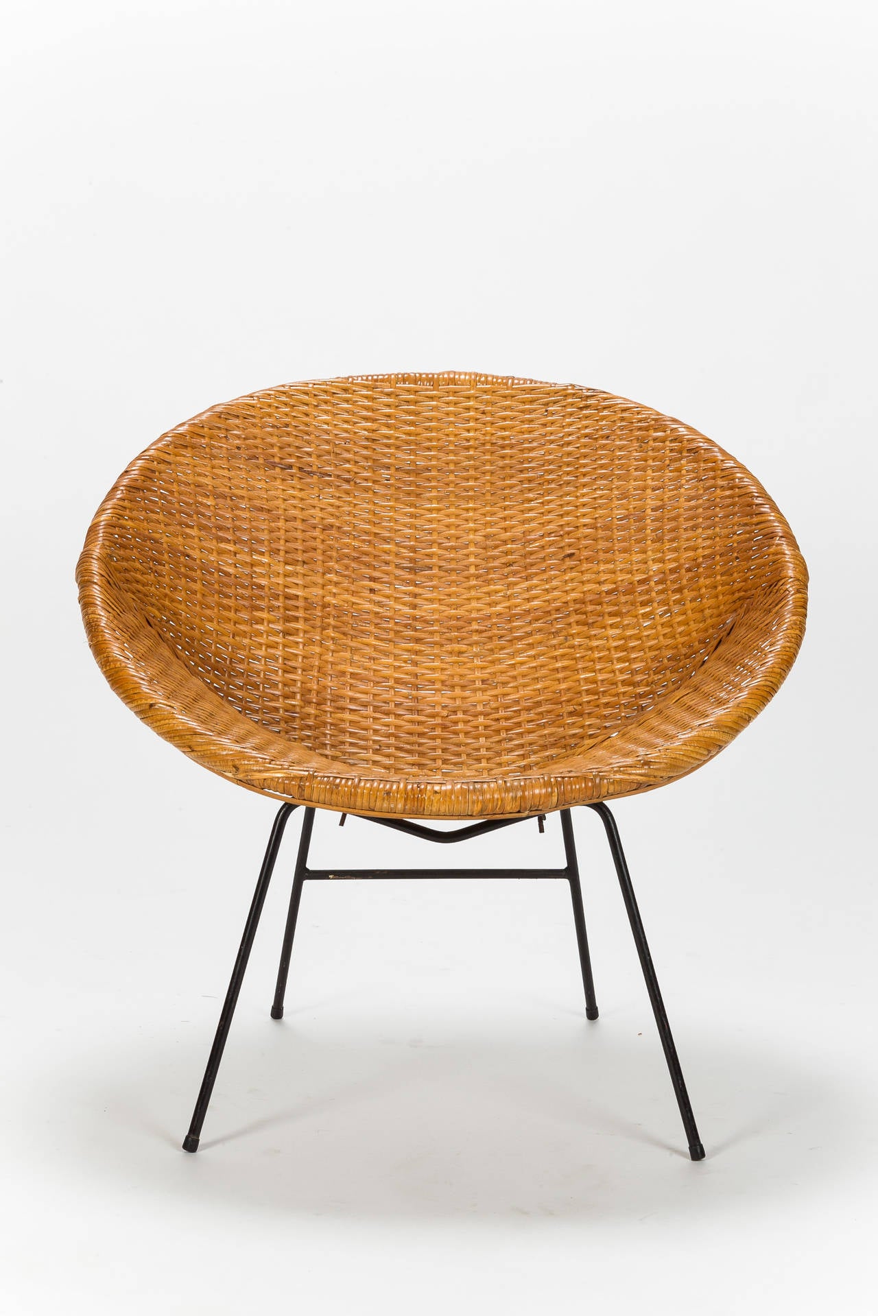 Pair of Woven Wicker Bucket Lounge Chairs, 1960s For Sale at 1stDibs