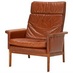 Jupiter High Back Chair Leather Teak by Finn Juhl, 1960s