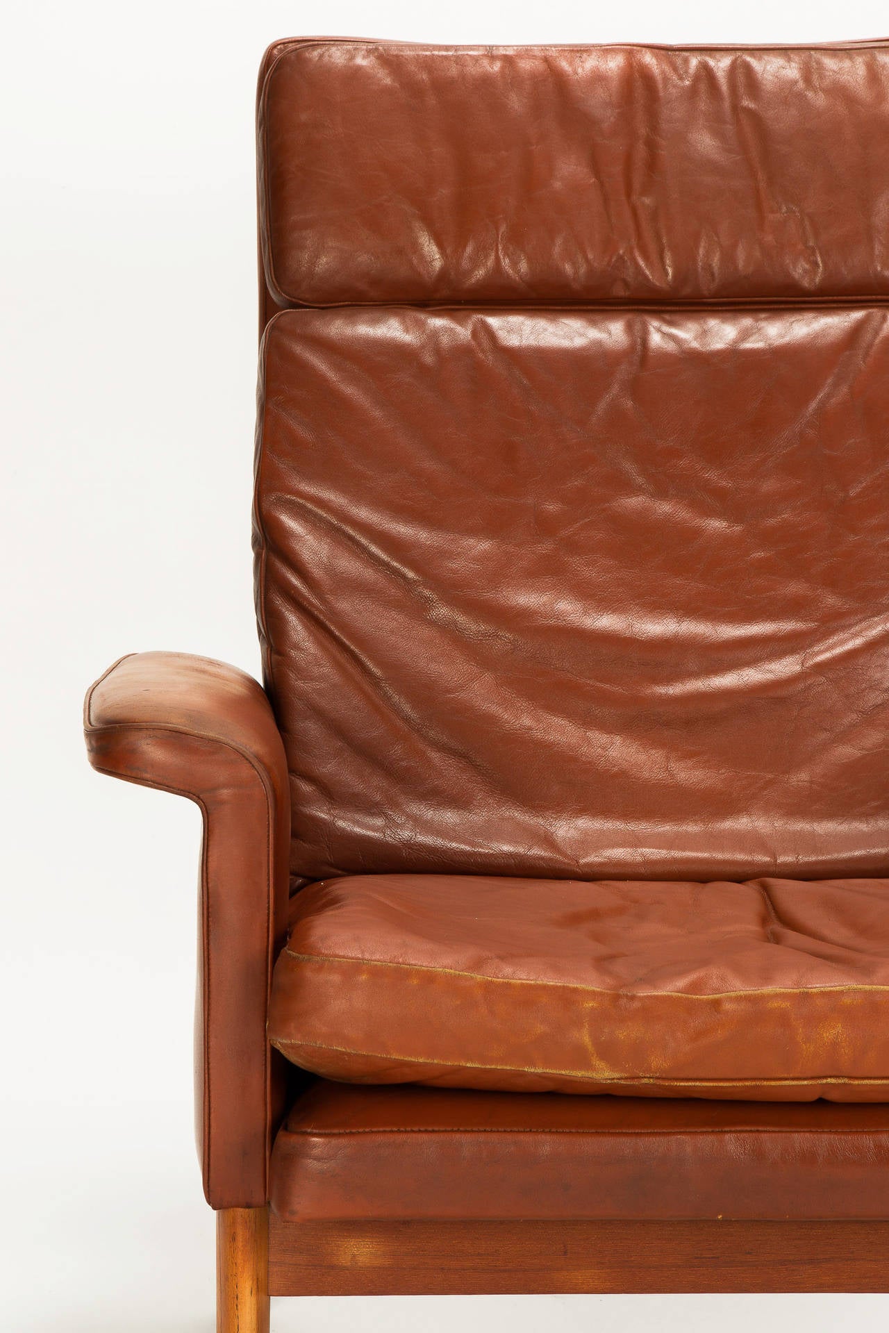Jupiter High Back Chair Leather Teak by Finn Juhl, 1960s at 1stDibs