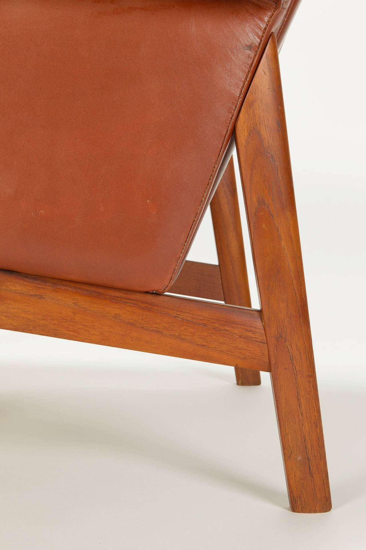 Jupiter High Back Chair Leather Teak by Finn Juhl, 1960s In Good Condition In Basel, CH