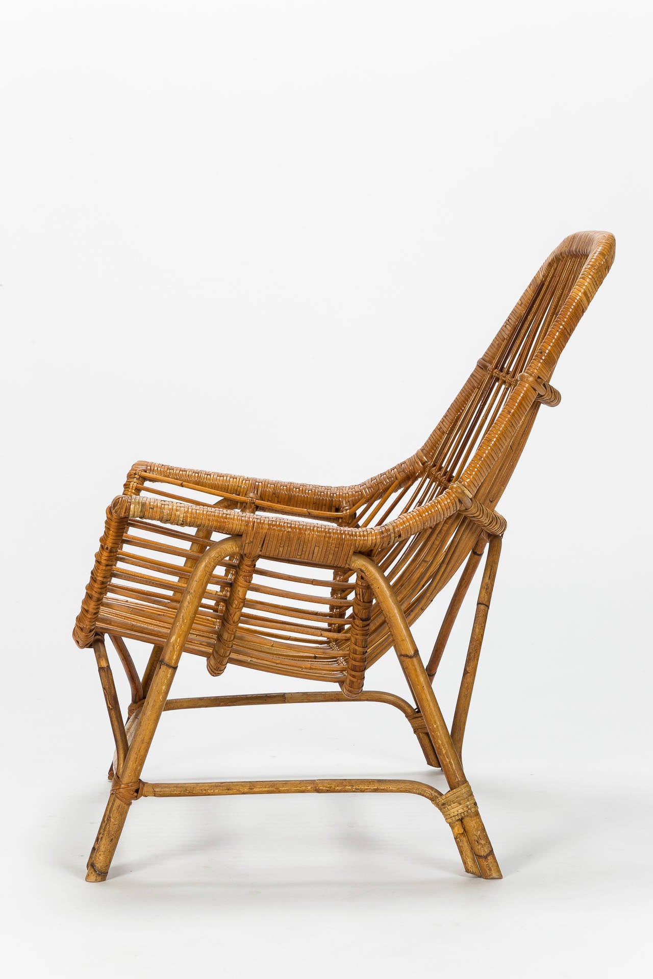 Mid-Century Modern Pair of Italian Wicker Chairs by George Coslin, 1956
