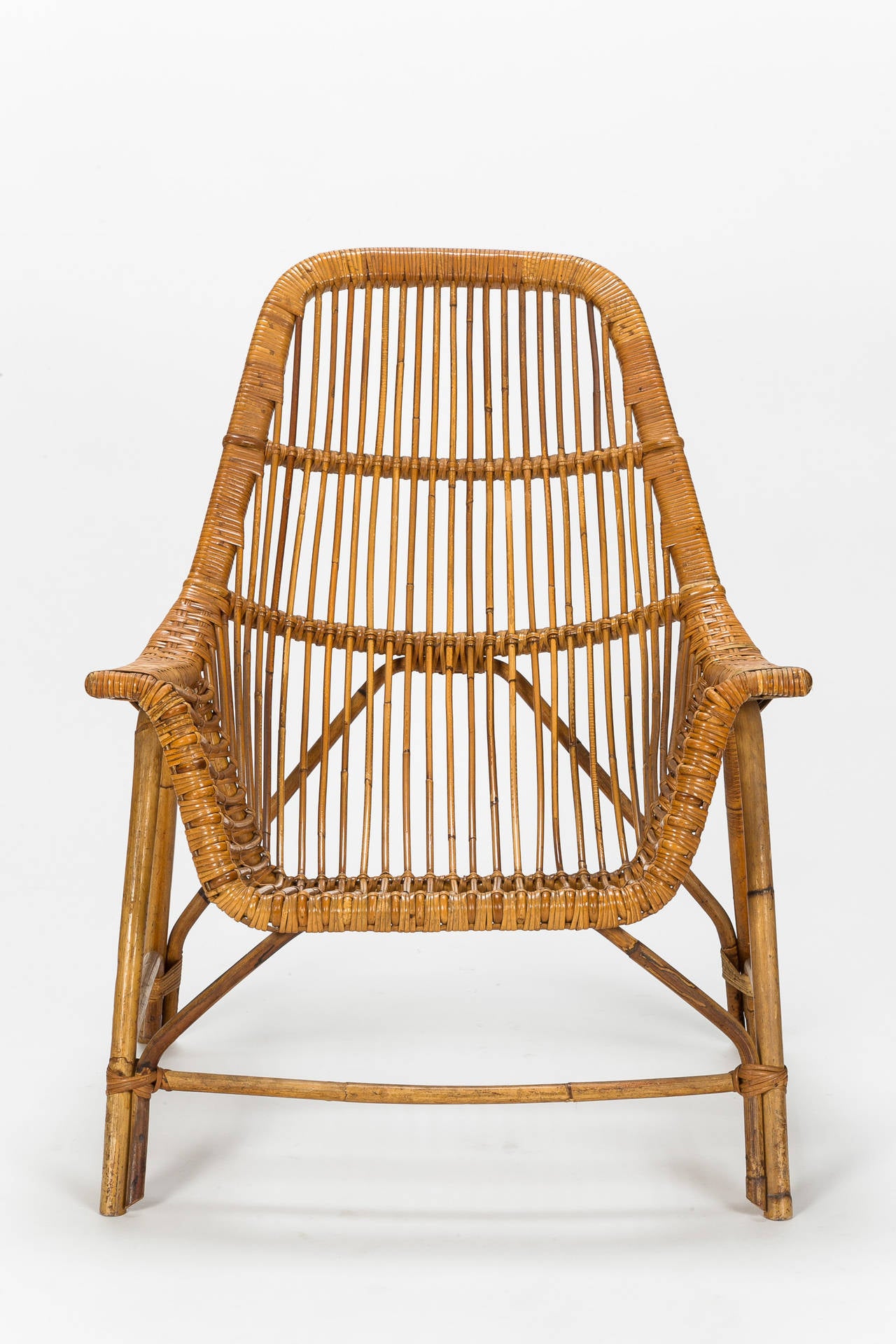 Woven Pair of Italian Wicker Chairs by George Coslin, 1956