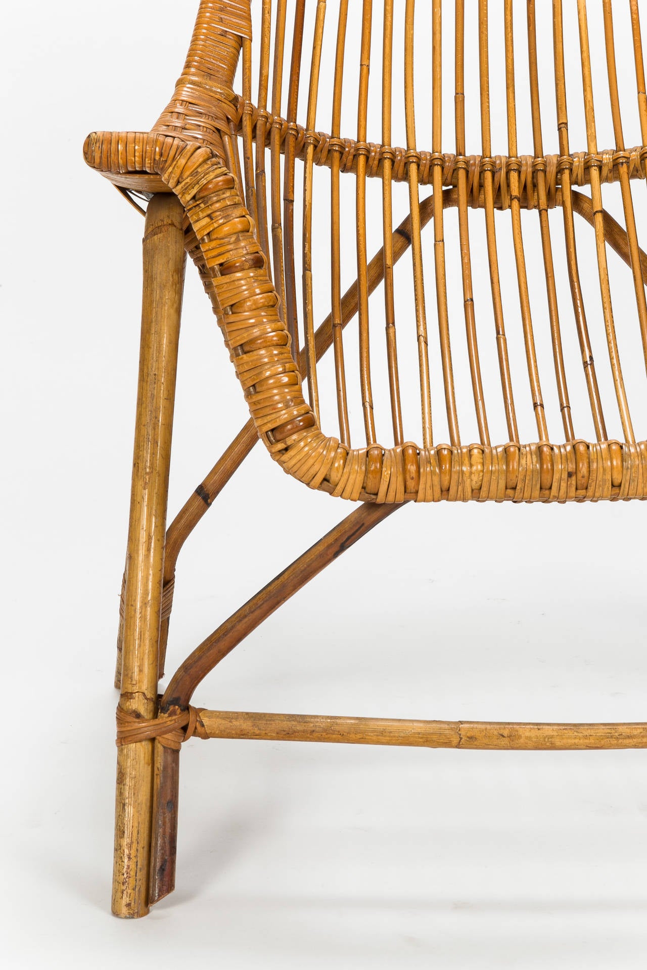 Bamboo Pair of Italian Wicker Chairs by George Coslin, 1956
