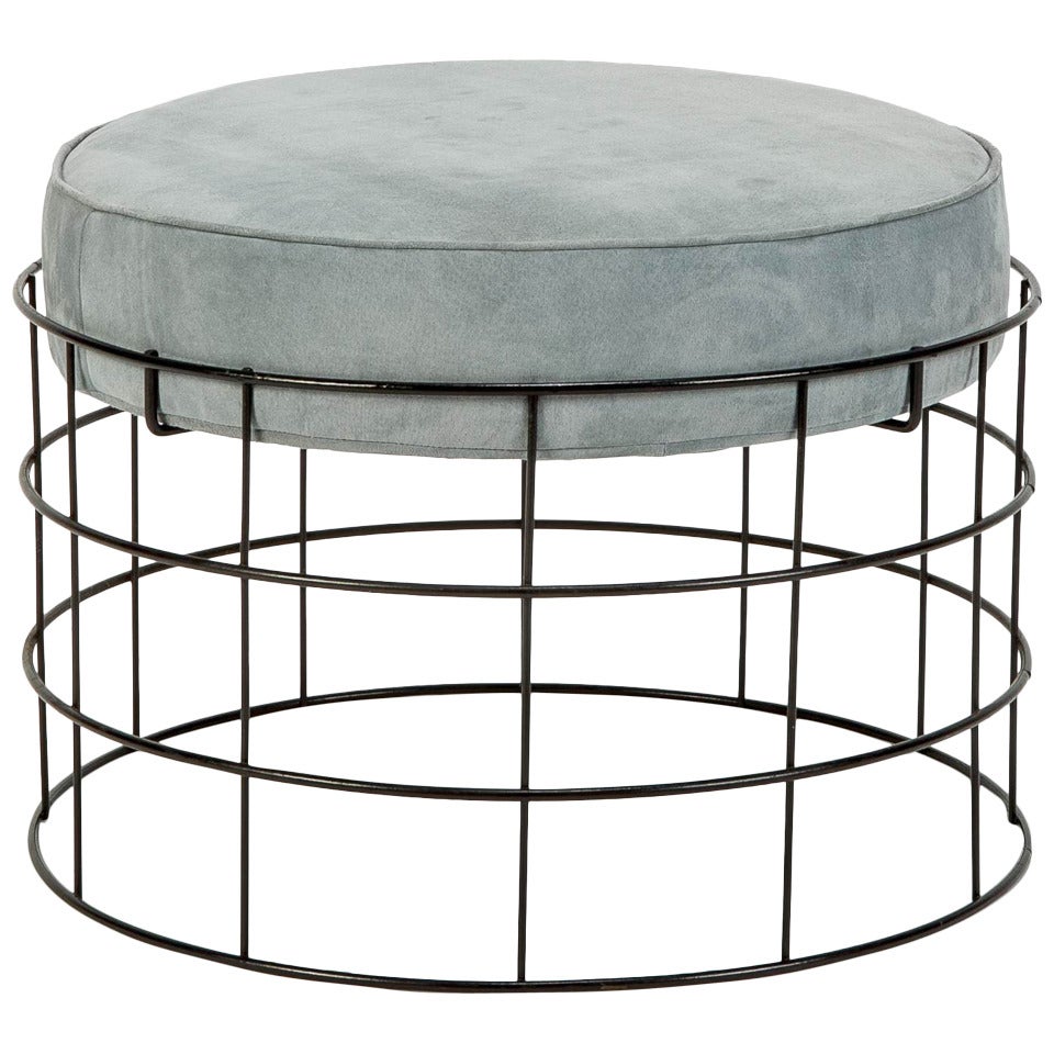 Rare Wireframe T1 Plus Stool with Suede Leather by Verner Panton