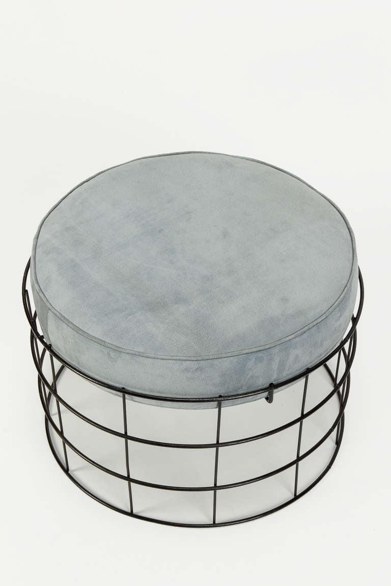 Danish Rare Wireframe T1 Plus Stool with Suede Leather by Verner Panton