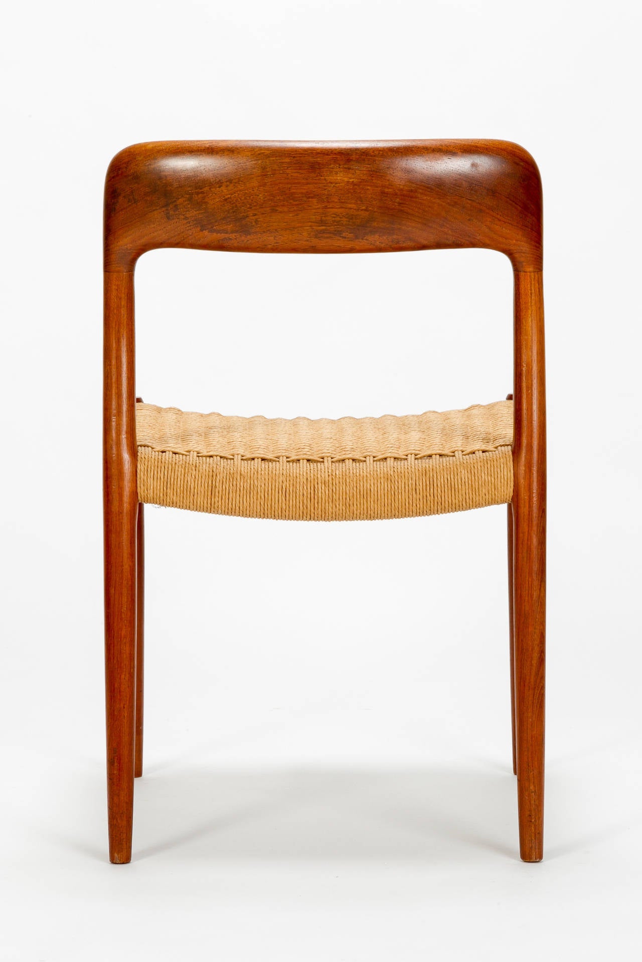 Mid-Century Modern Eight Danish Dining Chairs Model 75 by Niels Moller in Teak and Papercord