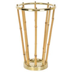 Bamboo and Brass Umbrella Stand in the Style of Carl Auböck, 1950s