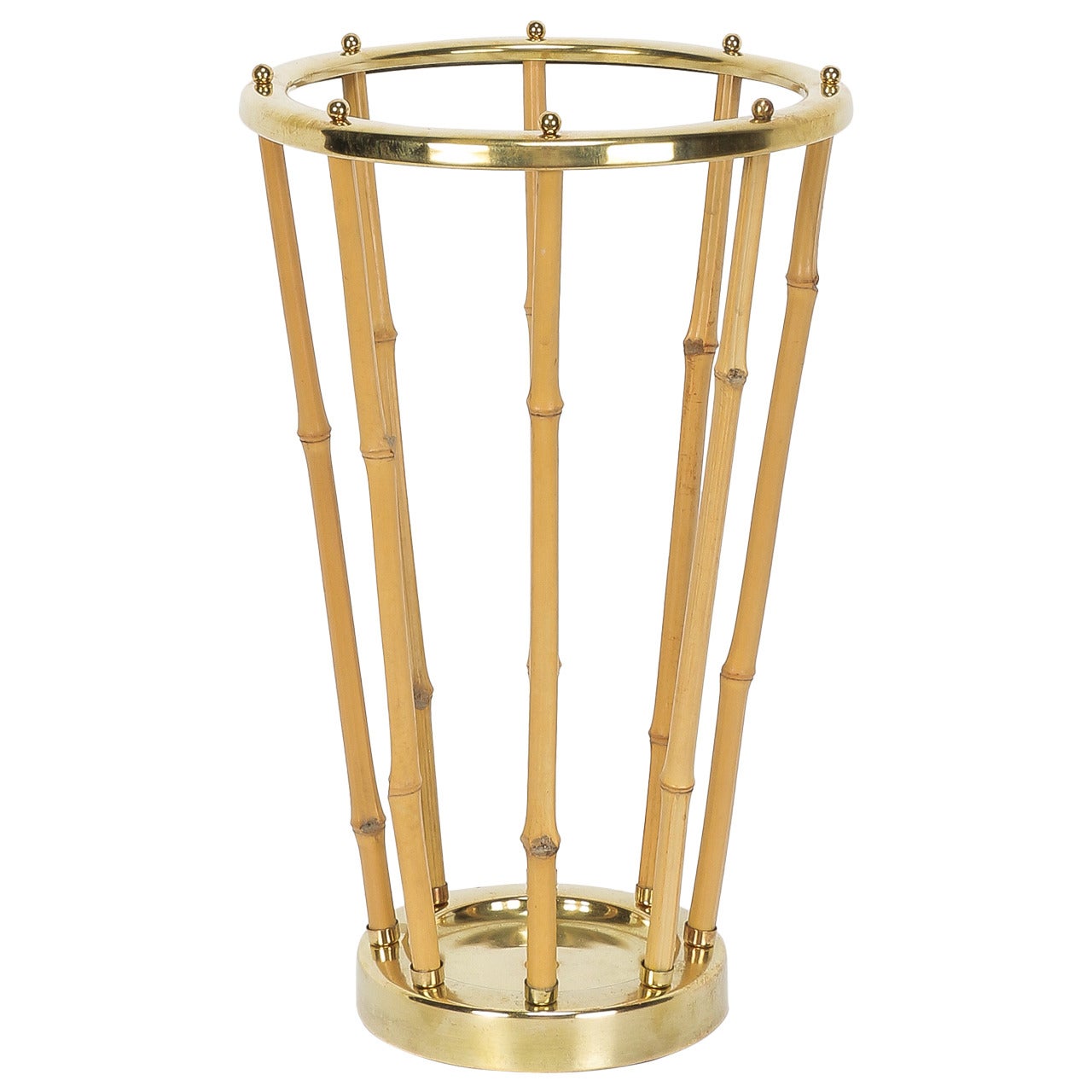 Bamboo and Brass Umbrella Stand in the Style of Carl Auböck, 1950s For Sale