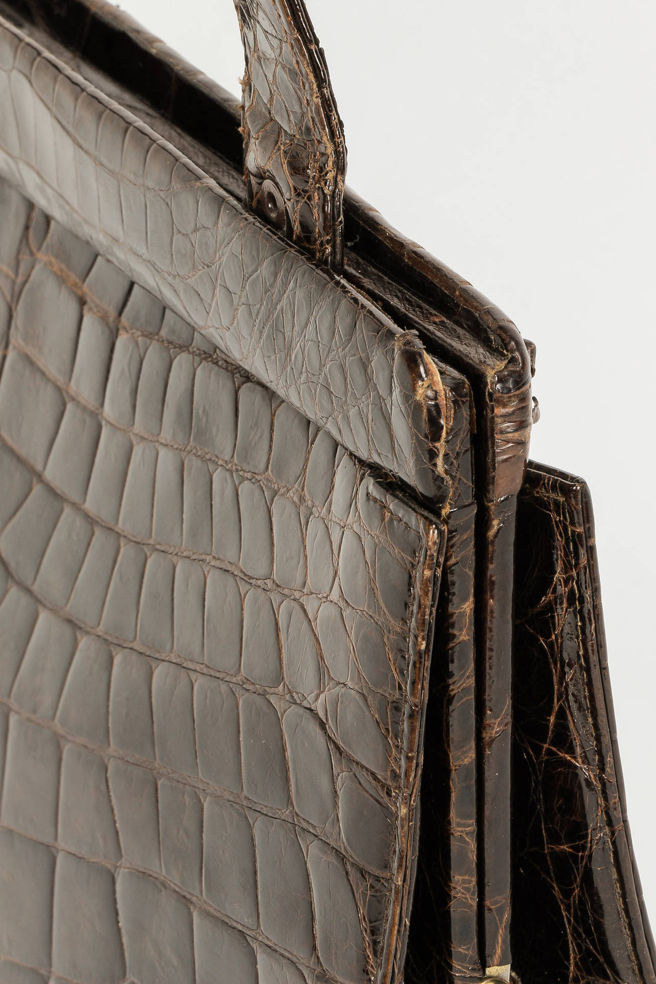 Real Alligator Leather Handbag Purse, 1940s For Sale 1