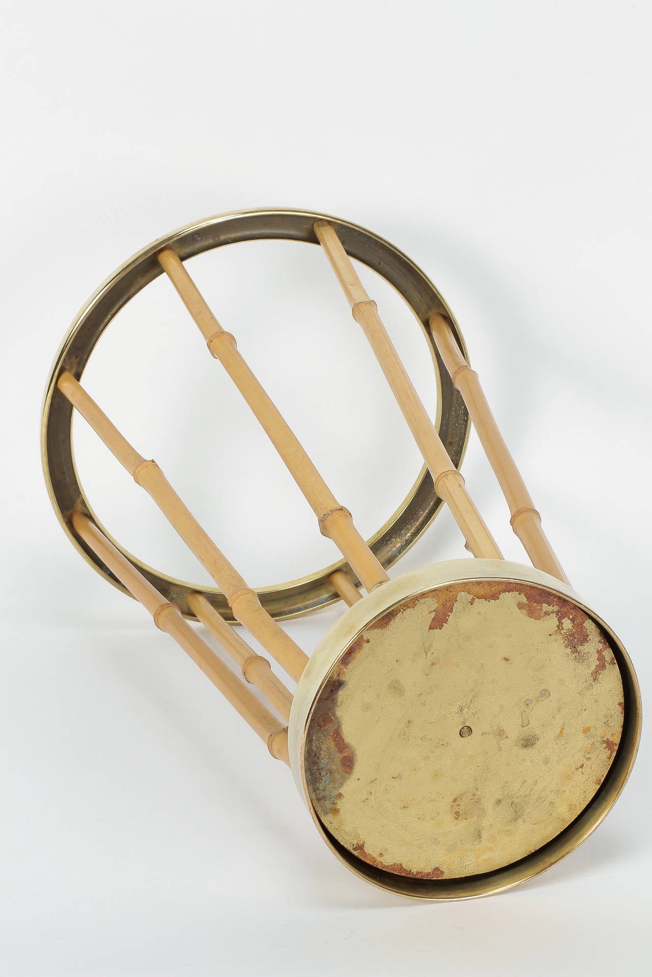 Mid-20th Century Bamboo and Brass Umbrella Stand in the Style of Carl Auböck, 1950s For Sale