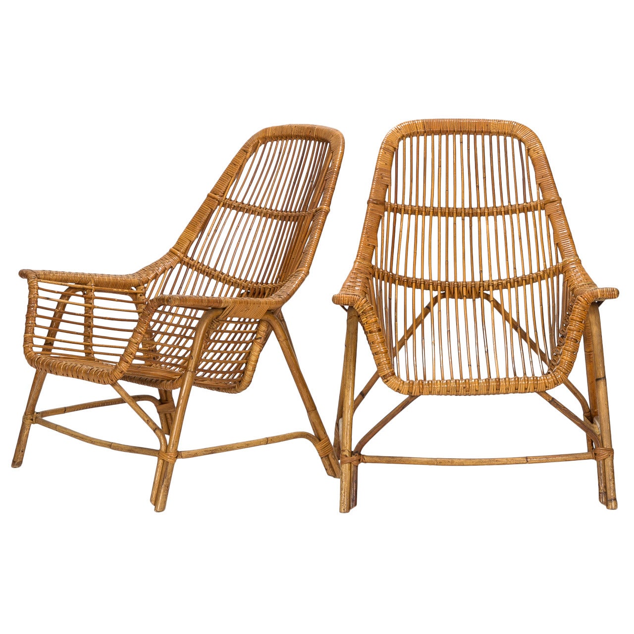 Pair of Italian Wicker Chairs by George Coslin, 1956