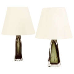 Pair of Carl Fagerlund Orrefors Desk Lamps, 1950s