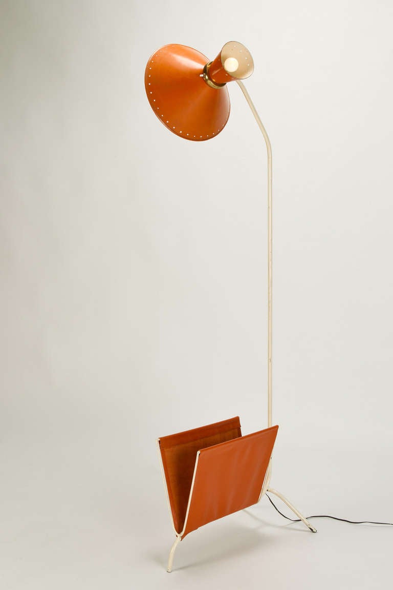 Mid-Century Modern Floor Lamp Magazine Holder by Rene Mathieu for Lunel 50'