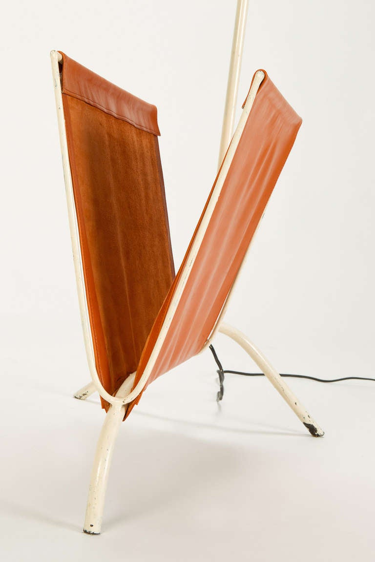 French Floor Lamp Magazine Holder by Rene Mathieu for Lunel 50'