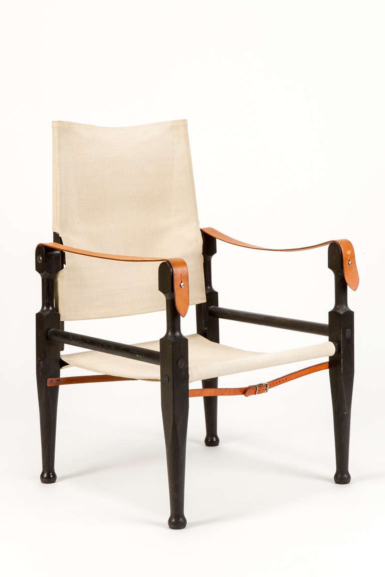 Mid-Century Modern Safari Chair in Linen by Wilhelm Kienzle