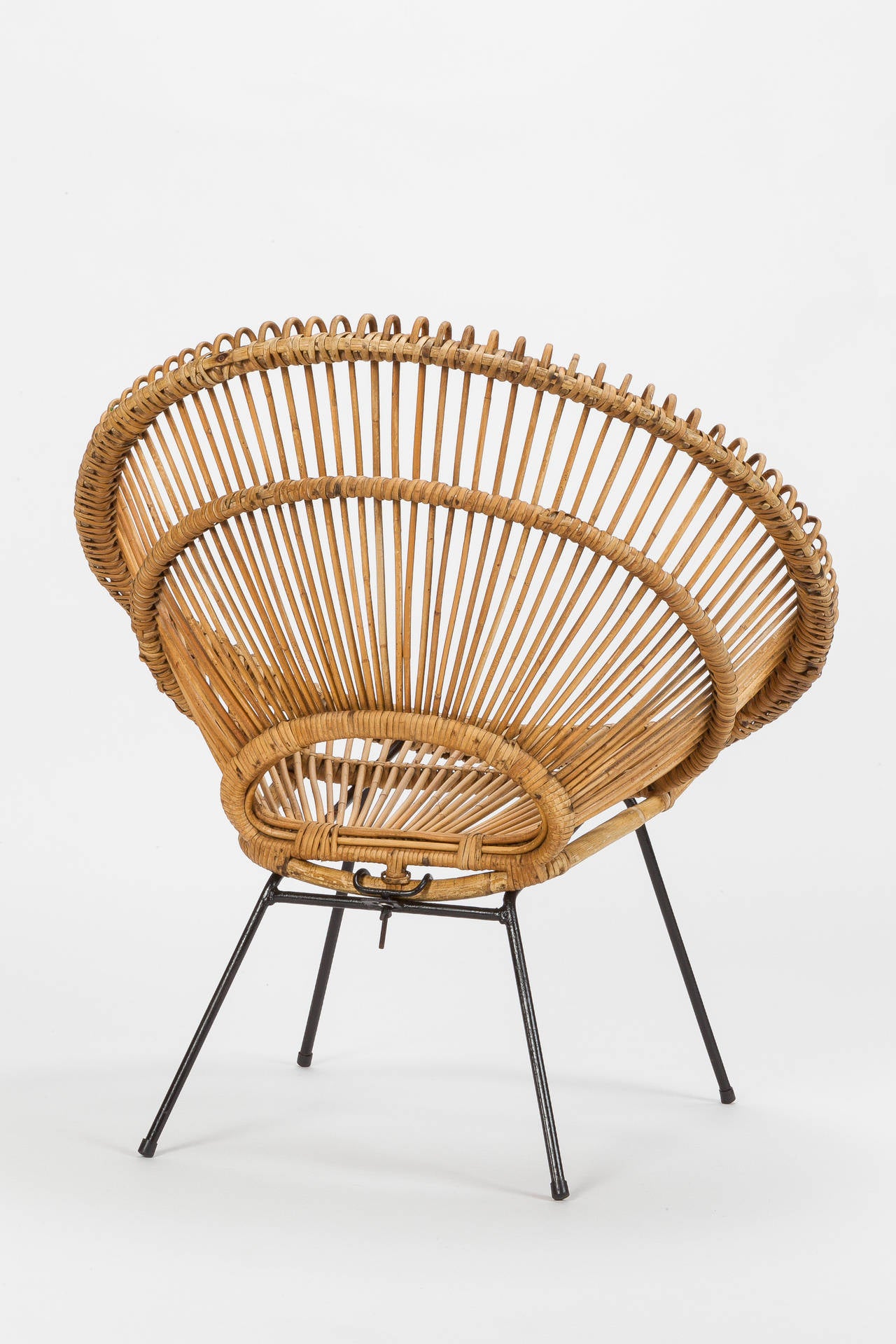 Lacquered French Wicker Chair Attributed to Janine Abraham & Dirk Jan Rol, 1950s