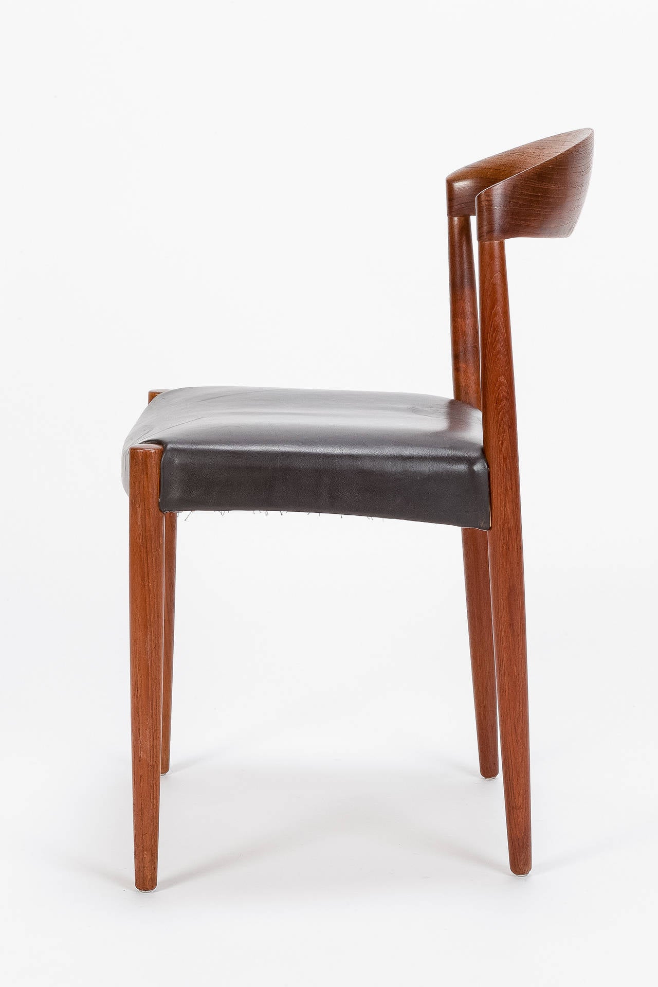 Mid-20th Century Four Danish Teak and Leather Chairs by Knud Andersen, 1960s For Sale