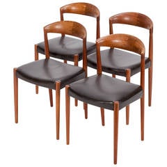 Four Danish Teak and Leather Chairs by Knud Andersen, 1960s