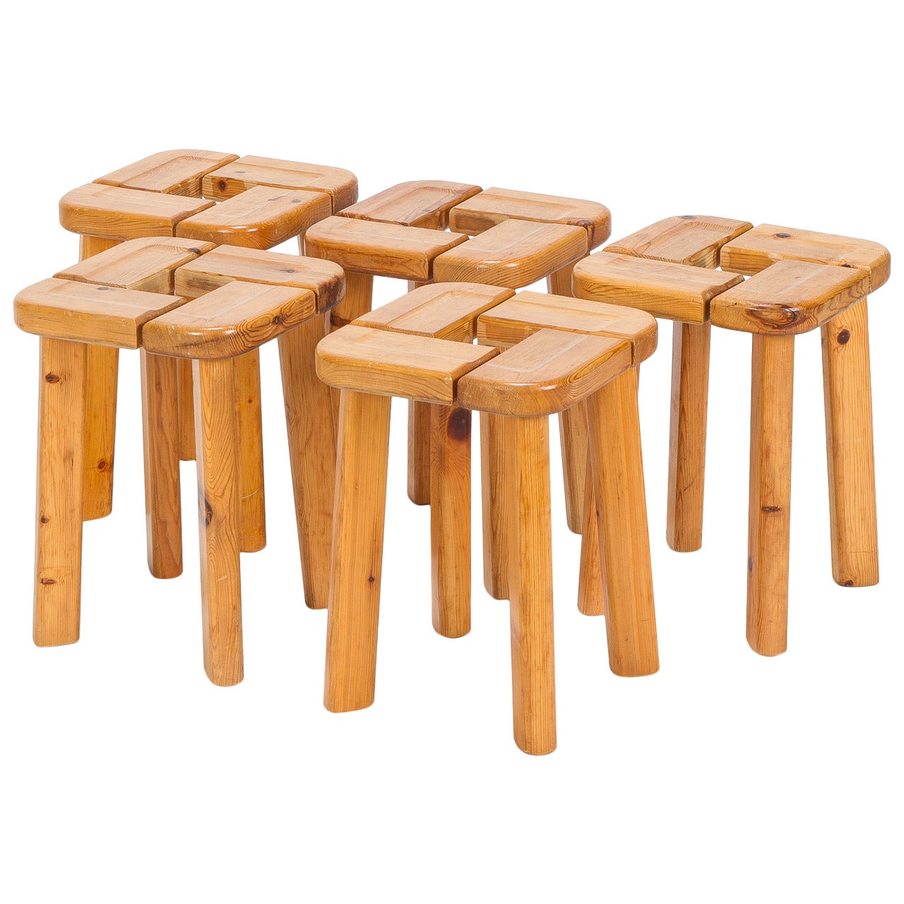 Five Scandinavian Pine Stools in the Style of Lisa Johansson-Pape, 1950s