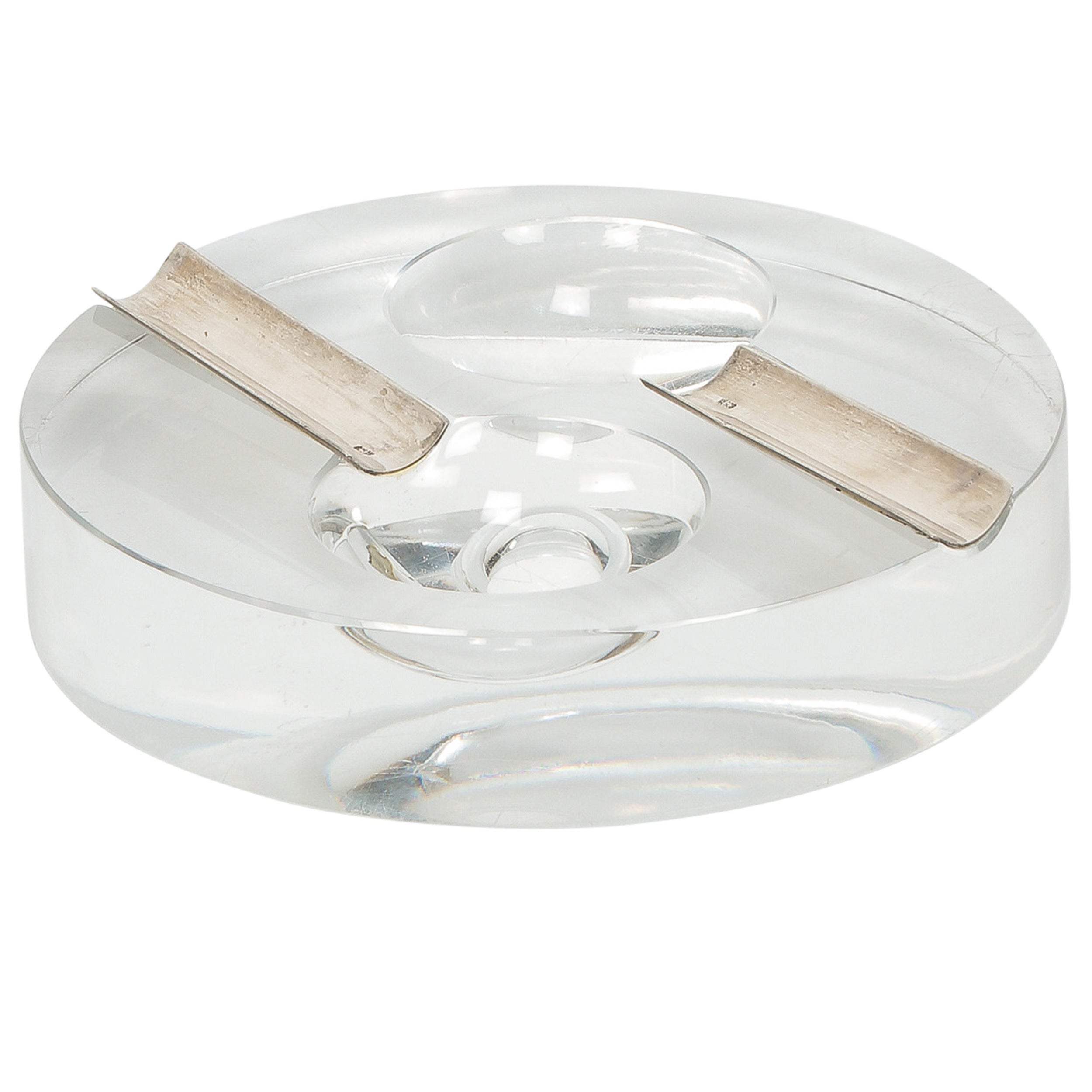 Cigar Ashtray by Hermann Bauer Crystal Glass and Silver, 1960s For Sale