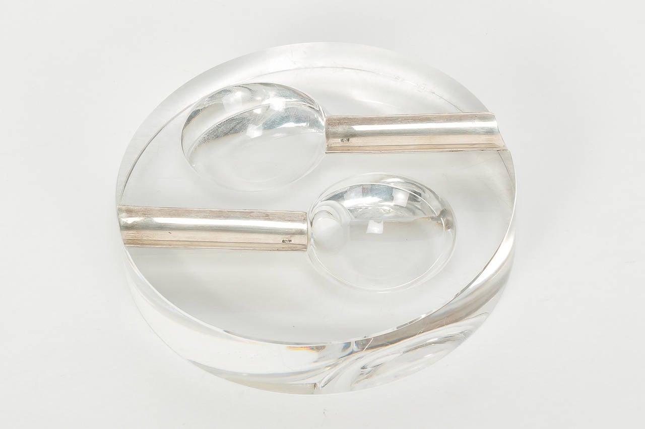 Mid-Century Modern Cigar Ashtray by Hermann Bauer Crystal Glass and Silver, 1960s For Sale