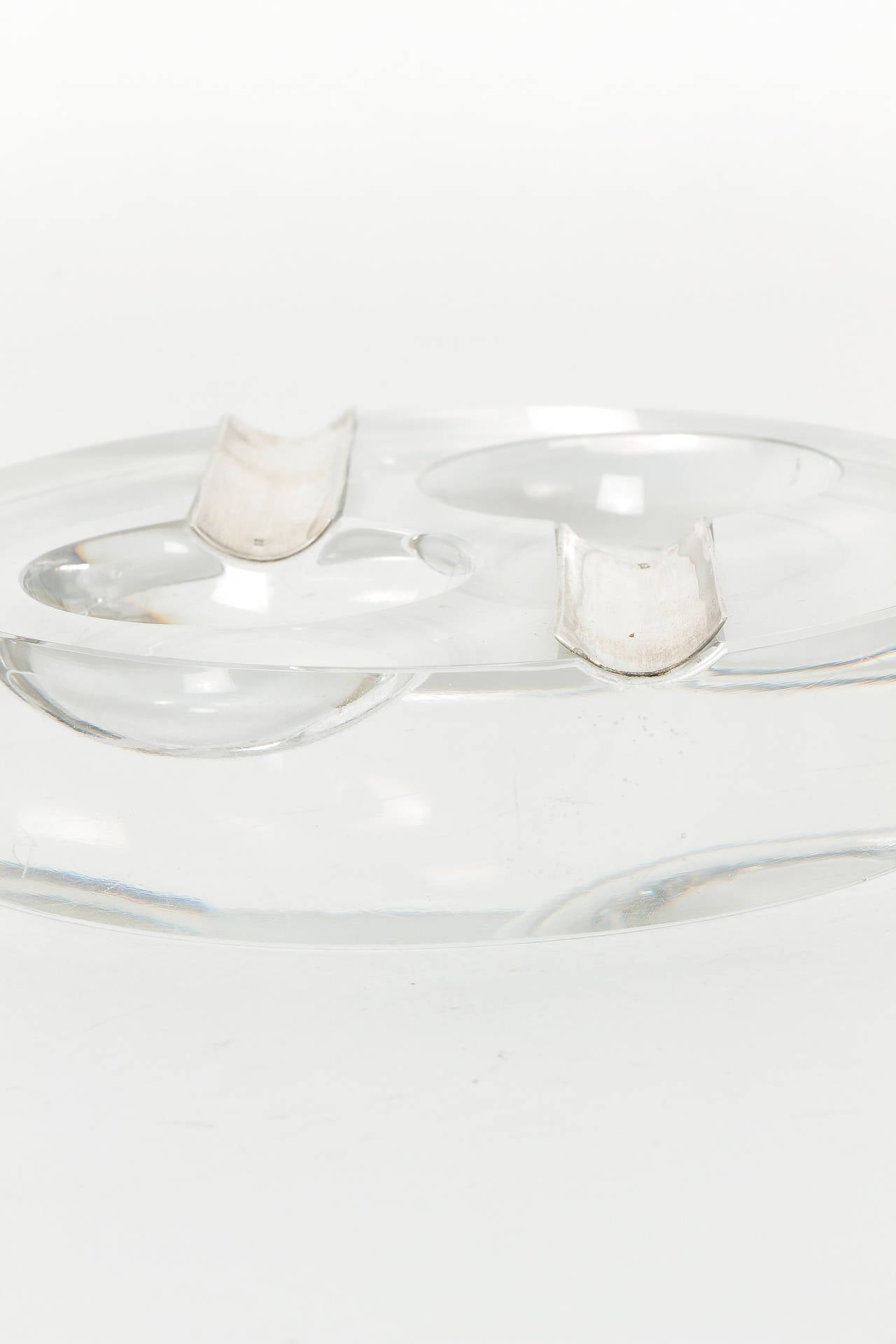 Cigar Ashtray by Hermann Bauer Crystal Glass and Silver, 1960s In Good Condition For Sale In Basel, CH