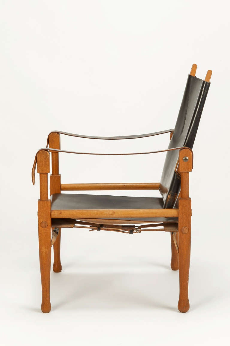 Mid-Century Modern Swiss Leather Safari Chair by Wilhelm Kienzle