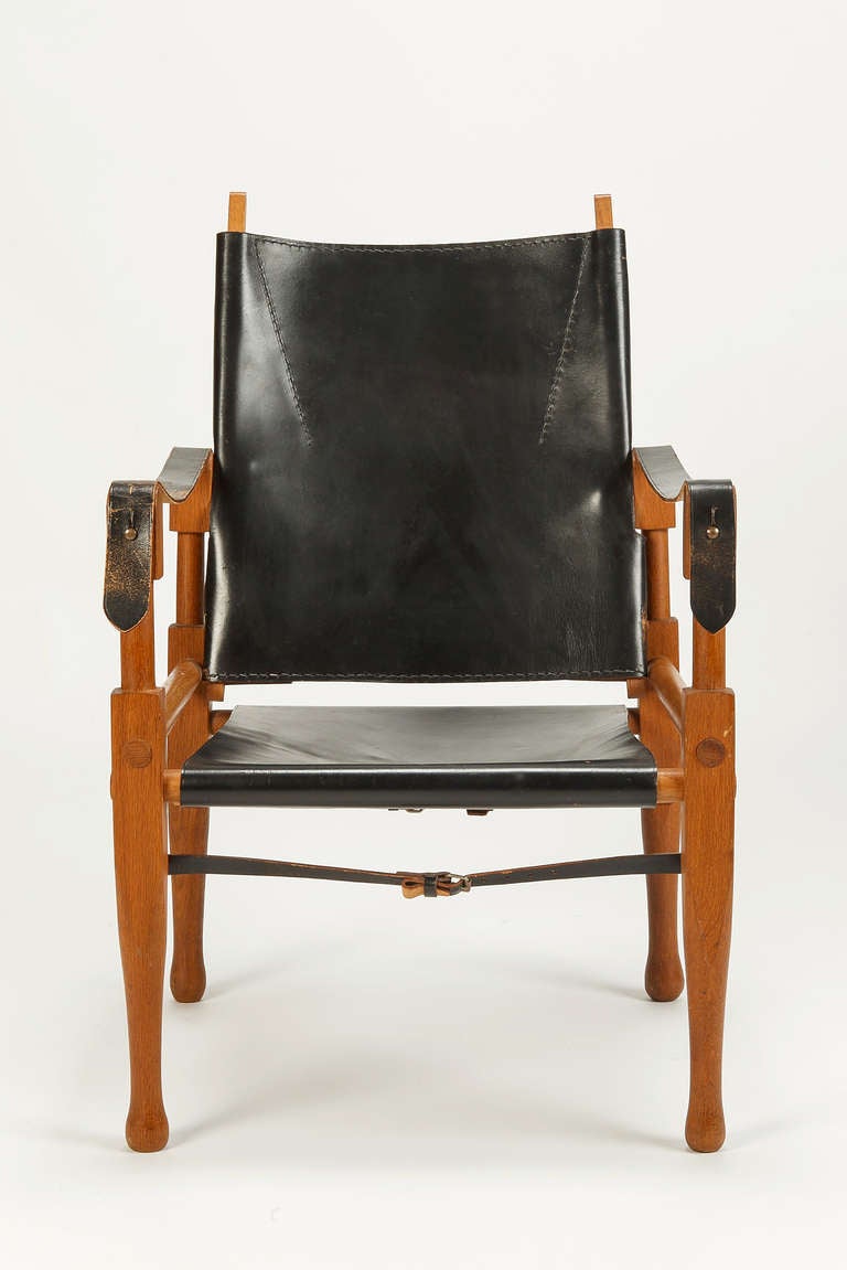 Mid-20th Century Swiss Leather Safari Chair by Wilhelm Kienzle