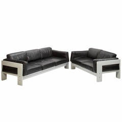 Pair of Leather Bastiano Settees by Tobia Scarpa for Knoll, 1960s