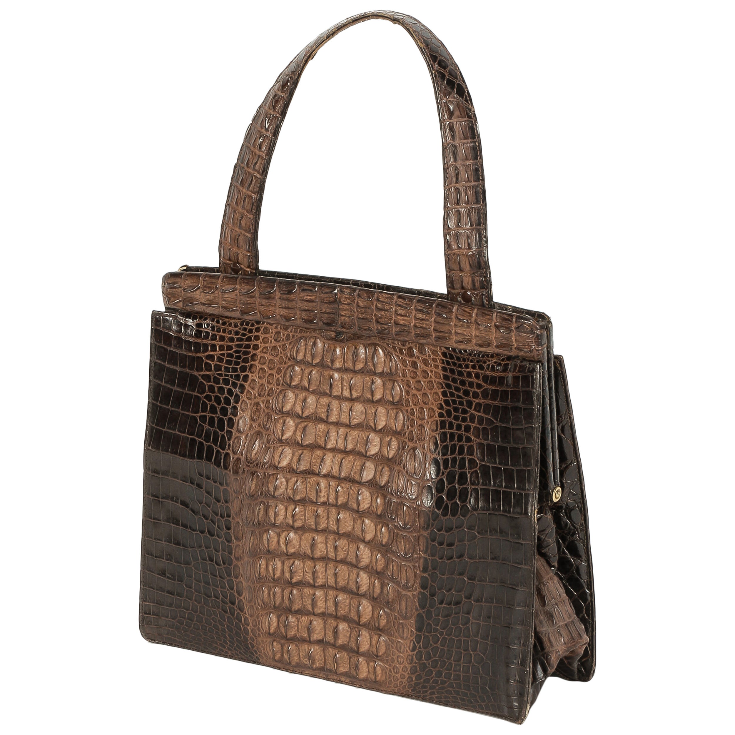 Real Alligator Leather Handbag Purse, 1940s For Sale