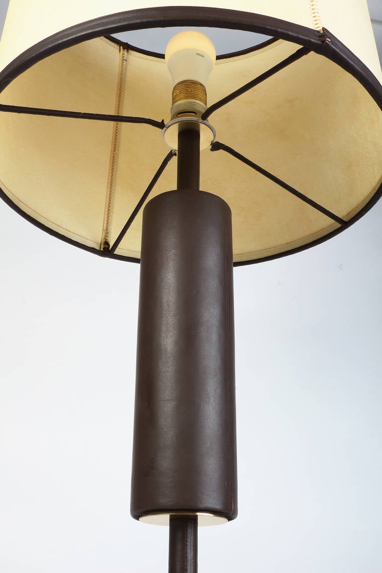French Leather Table Lamp, circa 1940s In Excellent Condition In Basel, CH