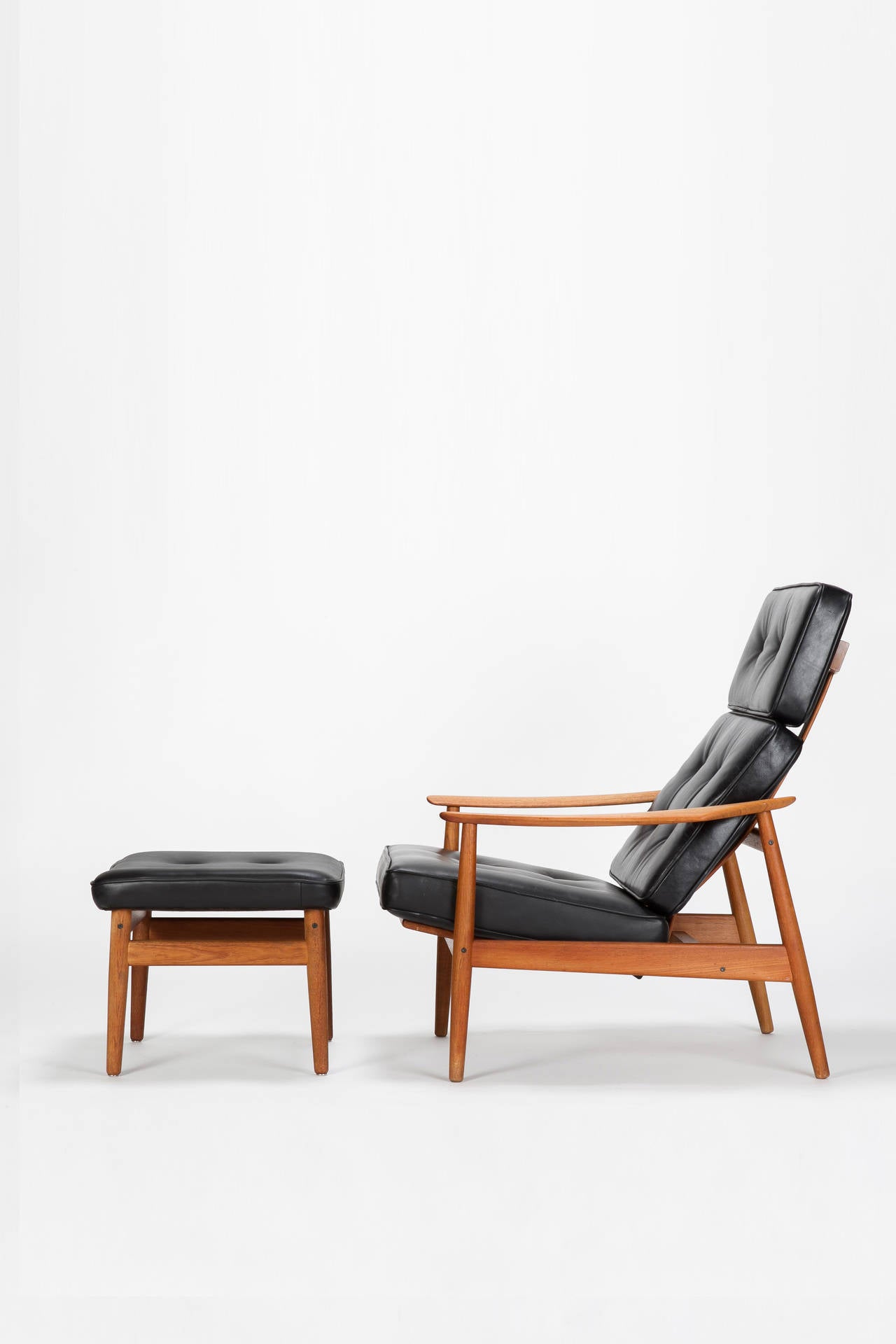 Mid-Century Modern Danish Teak Reclining Chair & Ottoman by Arne Vodder 1960s