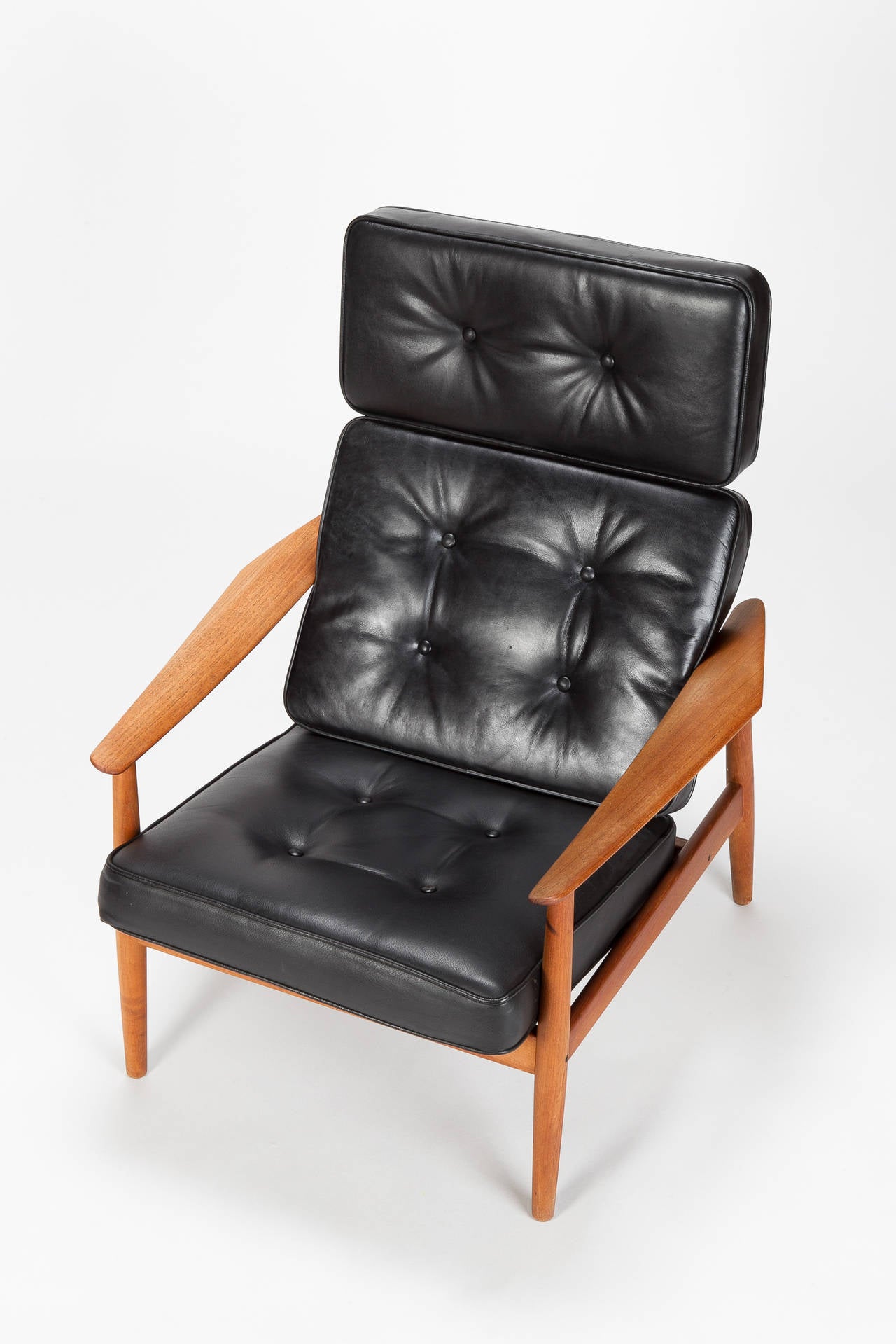 Leather Danish Teak Reclining Chair & Ottoman by Arne Vodder 1960s