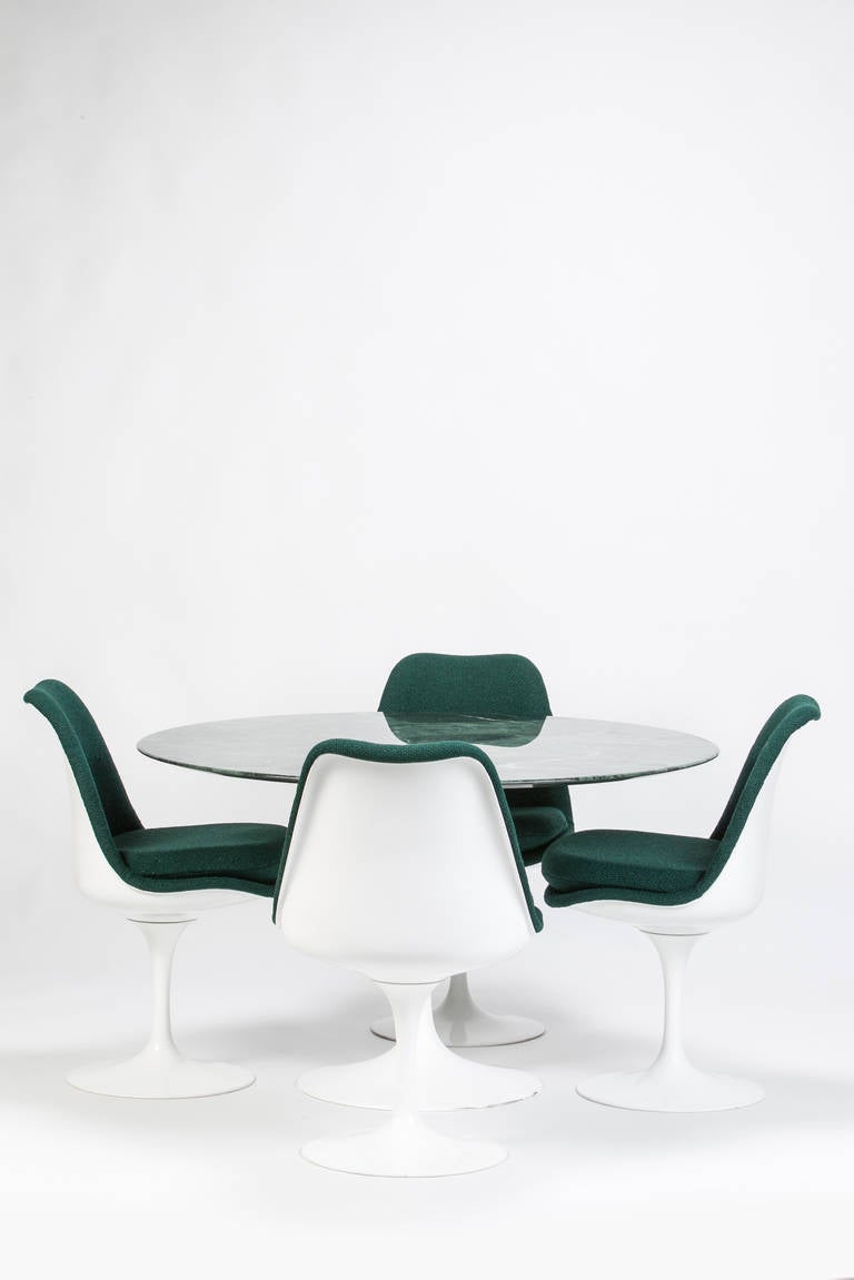 French Set of Four Chairs and Green Marble Table by Eero Saarinen for Knoll