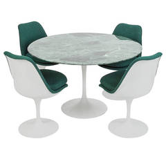 Set of Four Chairs and Green Marble Table by Eero Saarinen for Knoll