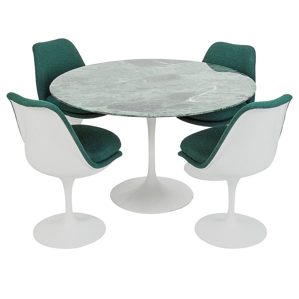 Set of Four Chairs and Green Marble Table by Eero Saarinen for Knoll