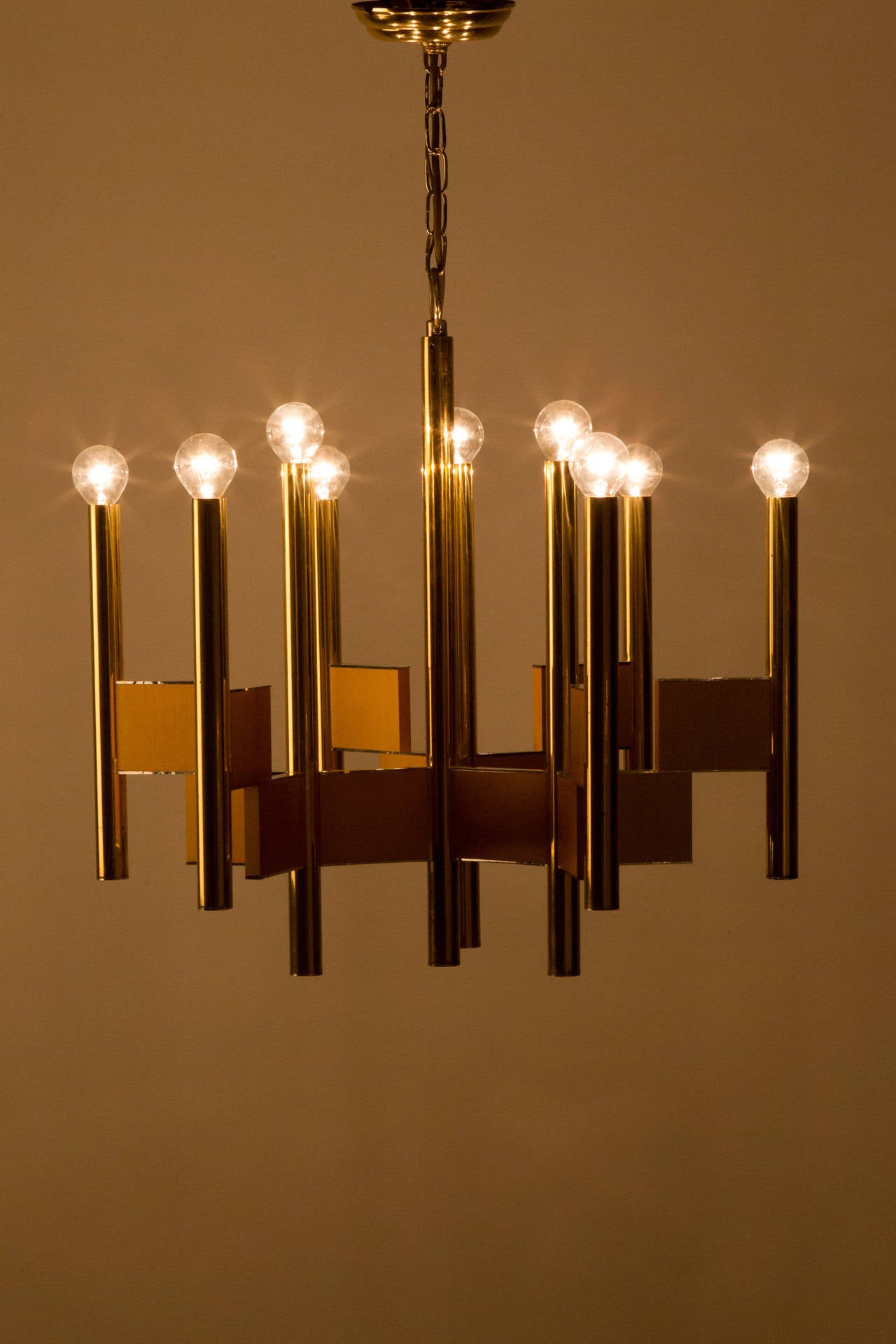 Italian Sciolari Brass Chandelier 70's 1