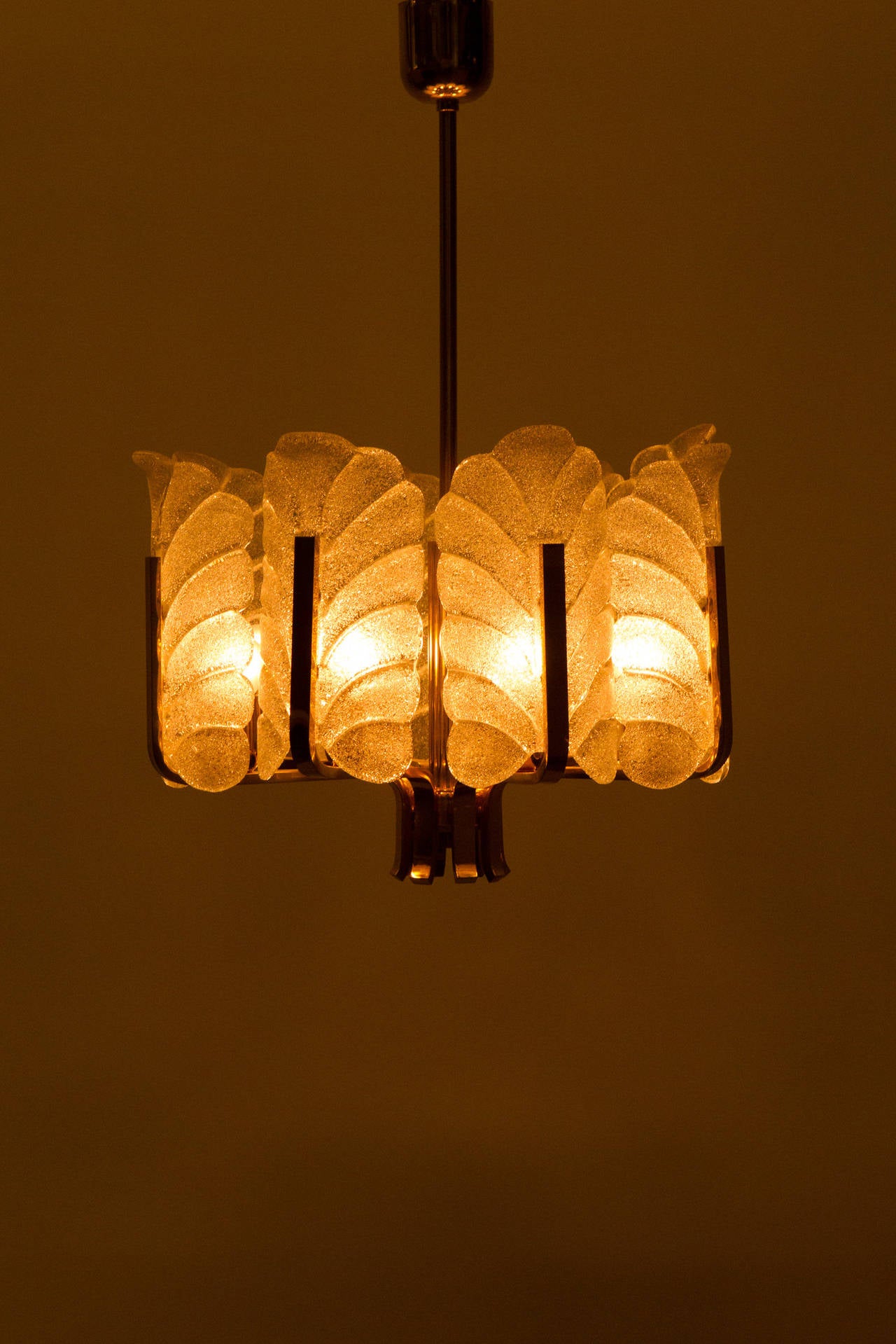 Glass Leaves Ceiling Lamp by Carl Fagerlund for Orrefors 60s In Excellent Condition In Basel, CH