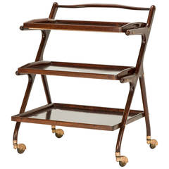 Italian Mahogany Serving Trolley by Cesare Lacca, 1950s