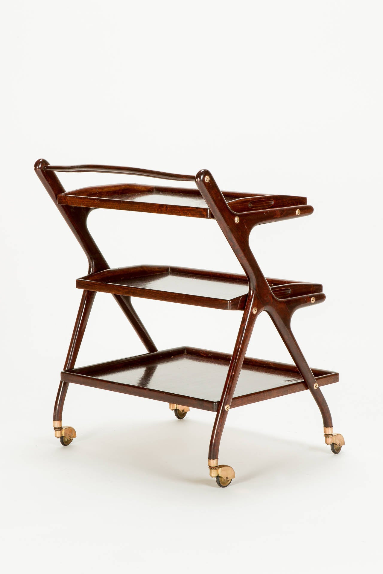 Mid-Century Modern Italian Mahogany Serving Trolley by Cesare Lacca, 1950s