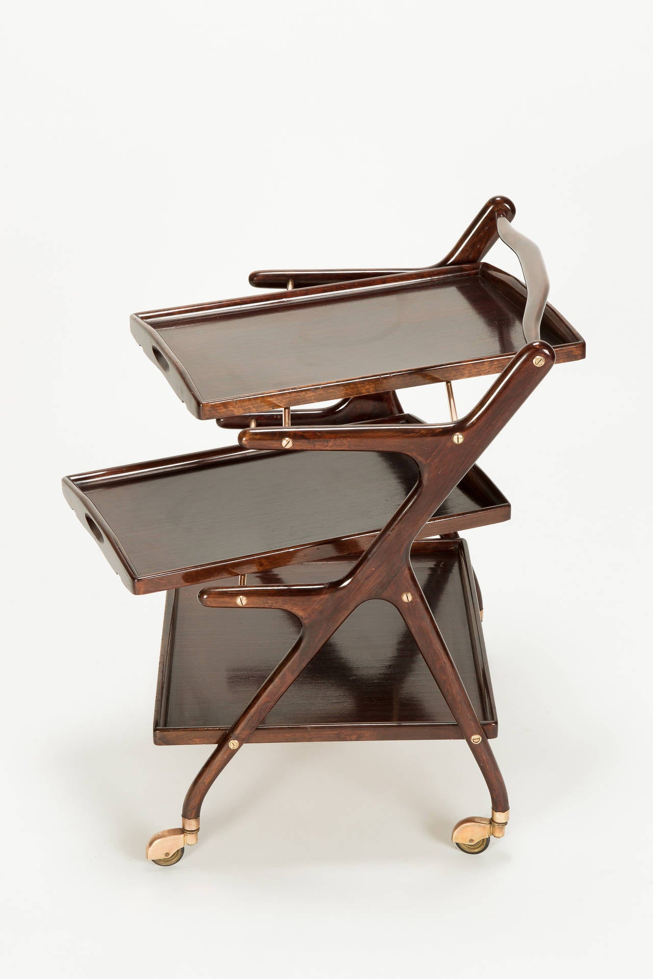Italian Mahogany Serving Trolley by Cesare Lacca, 1950s In Good Condition In Basel, CH
