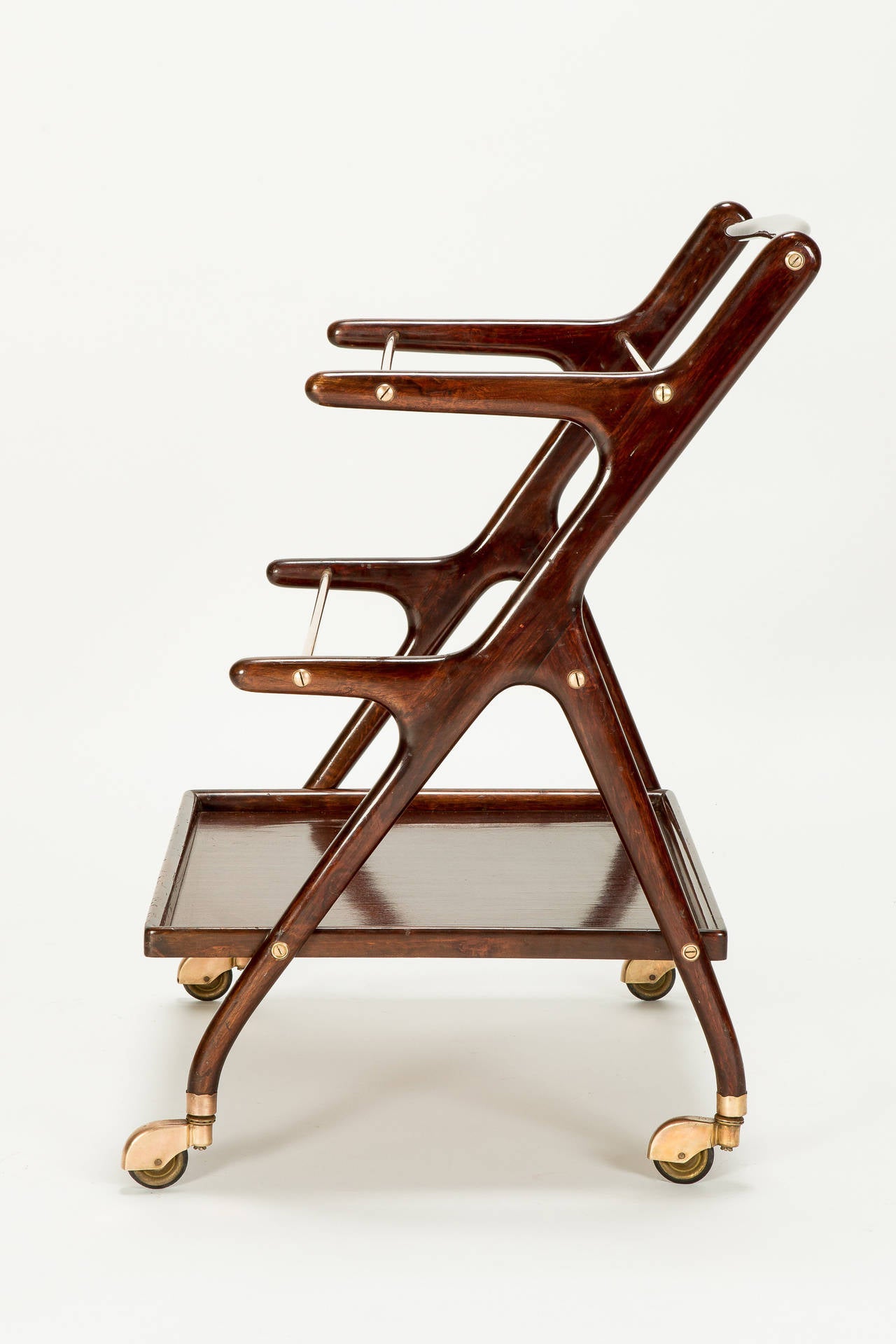 Mid-20th Century Italian Mahogany Serving Trolley by Cesare Lacca, 1950s