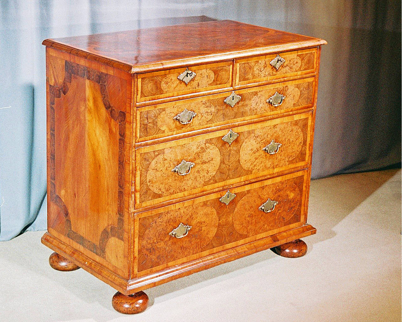 Cross-Banded William and Mary Period Oyster Veneered Chest of Drawers