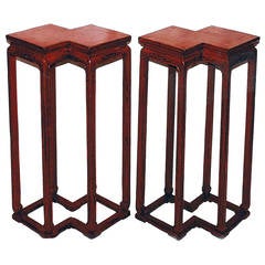 Pair of 19th Century Chinese Red Lacquered Stands